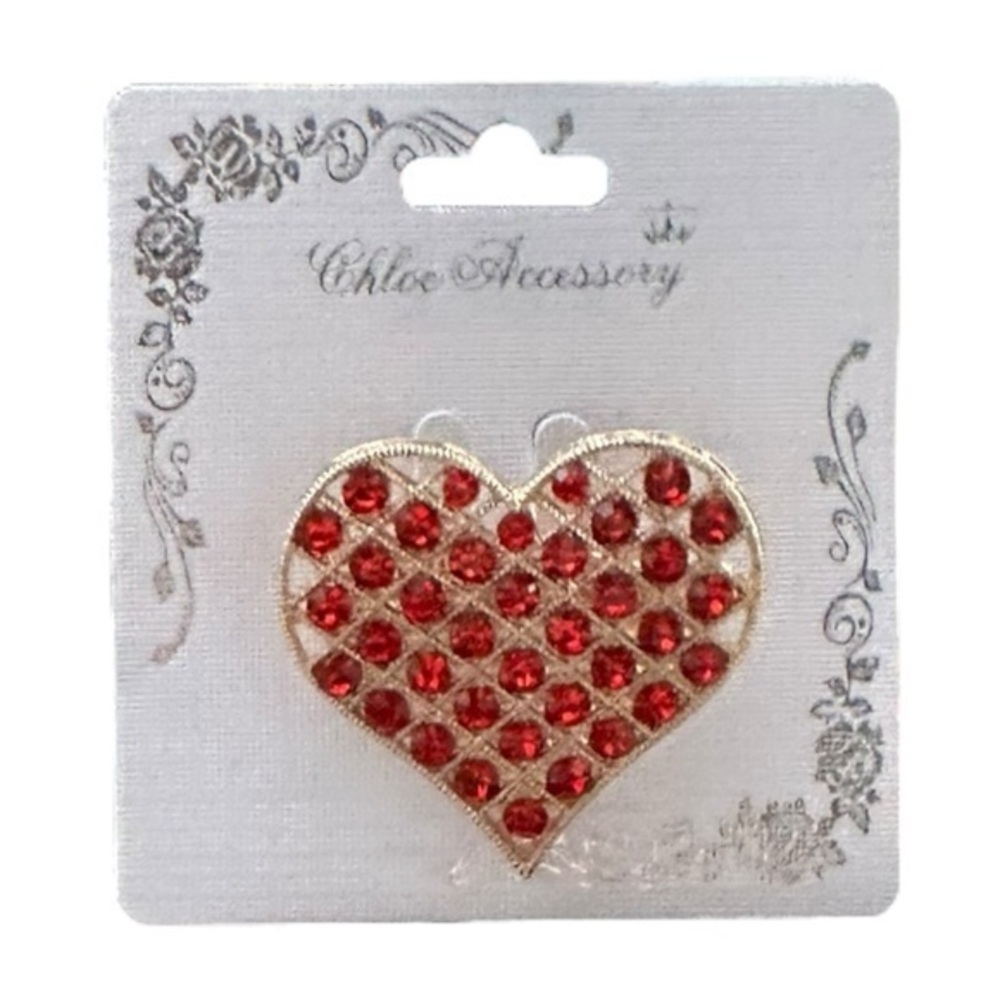 5/$25 Chloe Accessory Red & Gold Crystal Heart Pin Brooch